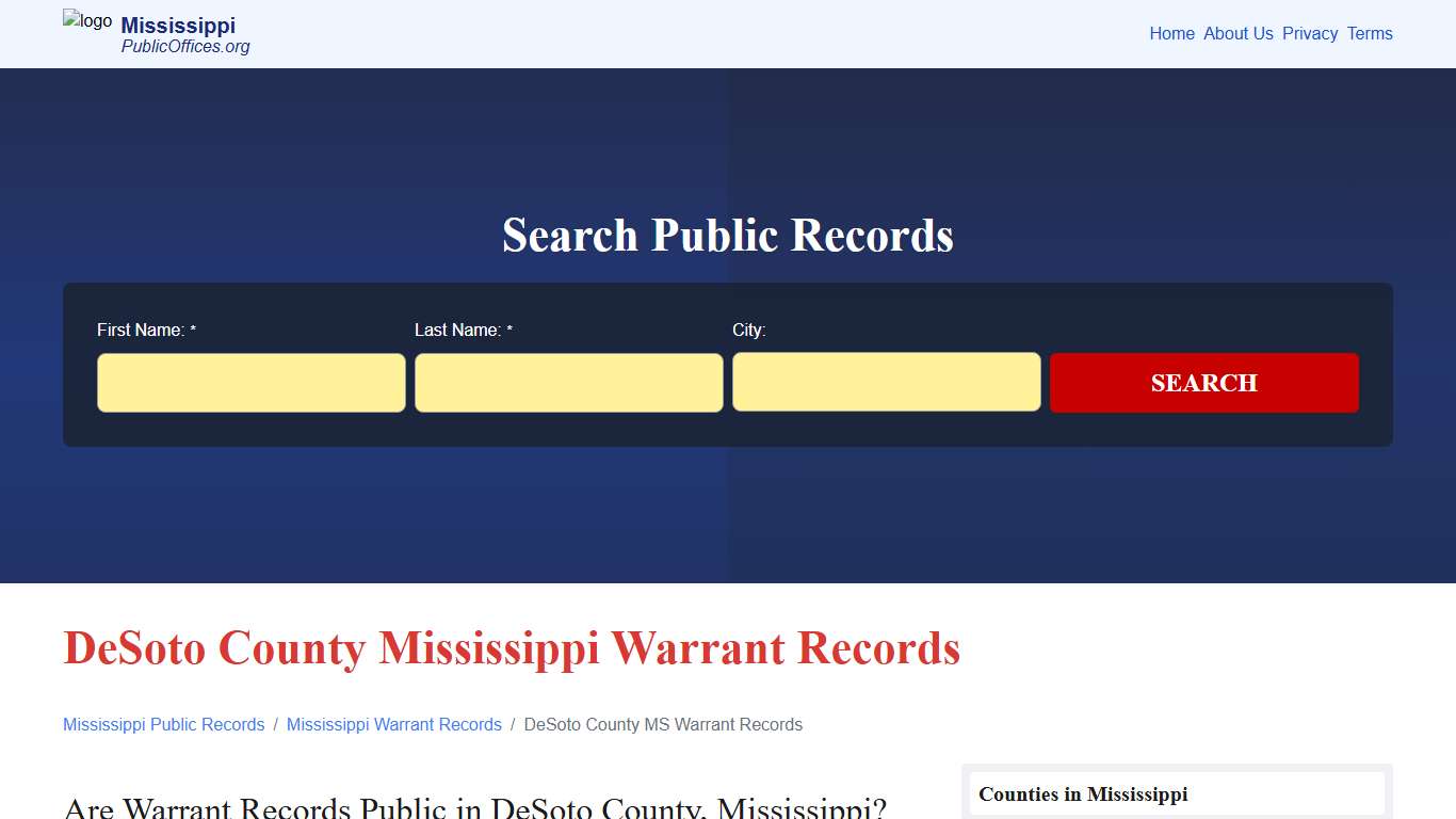 DeSoto County, MS Warrant Records Search – PublicOffices.org