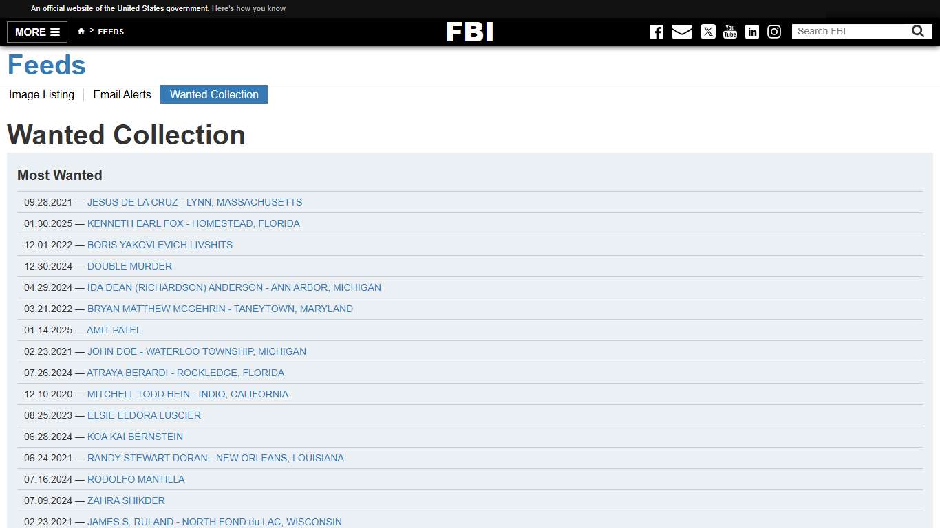 Wanted Collection — FBI