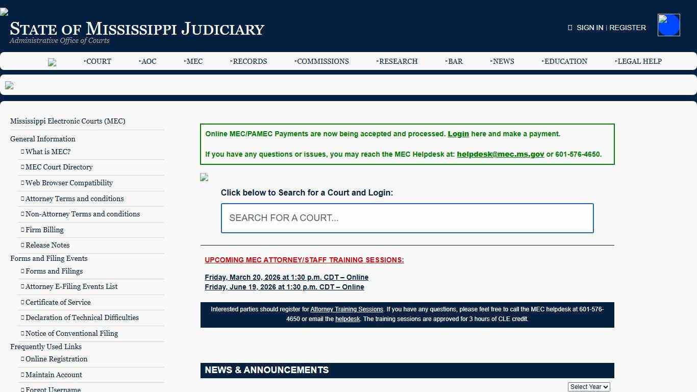 Mississippi Electronic Courts (MEC) - State of Mississippi Judiciary